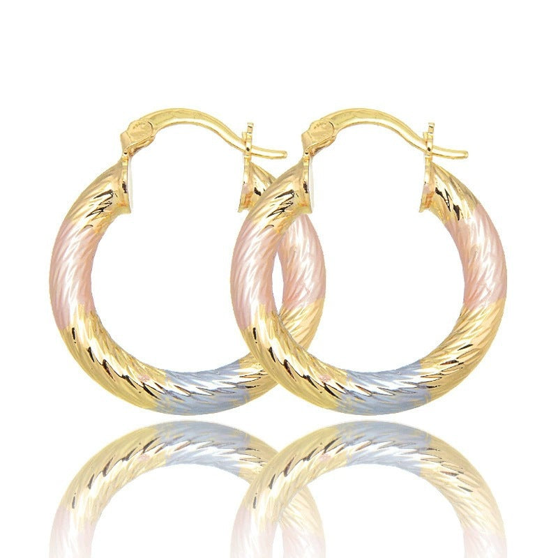 Round Stud Earrings For Women Featuring Electroplated Finish And Copper Ear Pins In Elegant Colour