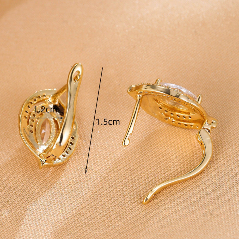 Geometric Clip Earrings For Women With Bezel Setting, Real Gold Plated Copper Featuring Zircon Inlay