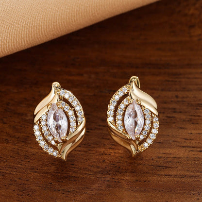 Geometric Clip Earrings For Women With Bezel Setting, Real Gold Plated Copper Featuring Zircon Inlay