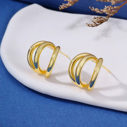 C Shape Stud Earrings For Women In White Featuring Electroplated Finish With Copper Ear Pins