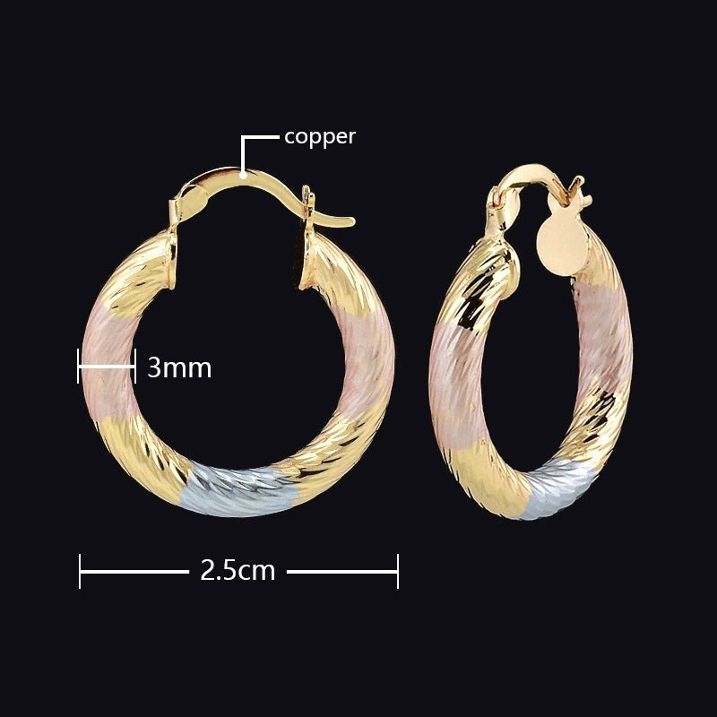 Round Stud Earrings For Women Featuring Electroplated Finish And Copper Ear Pins In Elegant Colour