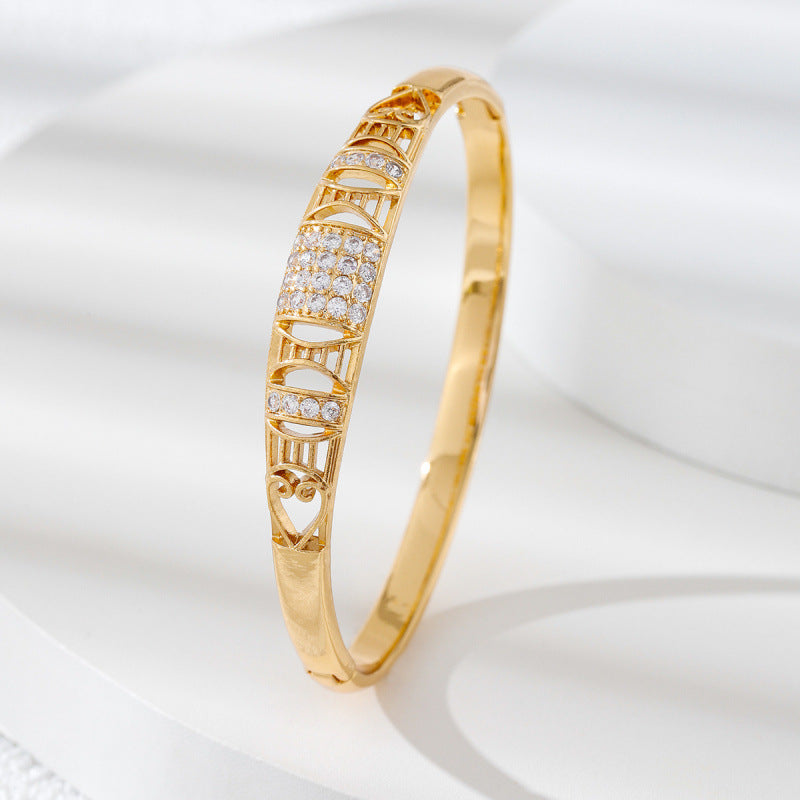 Elegant Women's Inlay Copper Bangle With Gold Electroplated Finish