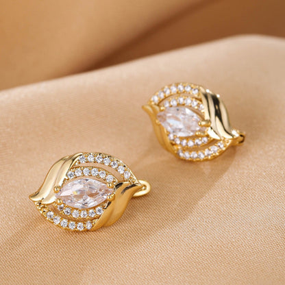Geometric Clip Earrings For Women With Bezel Setting, Real Gold Plated Copper Featuring Zircon Inlay
