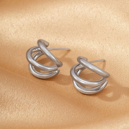 C Shape Stud Earrings For Women In White Featuring Electroplated Finish With Copper Ear Pins