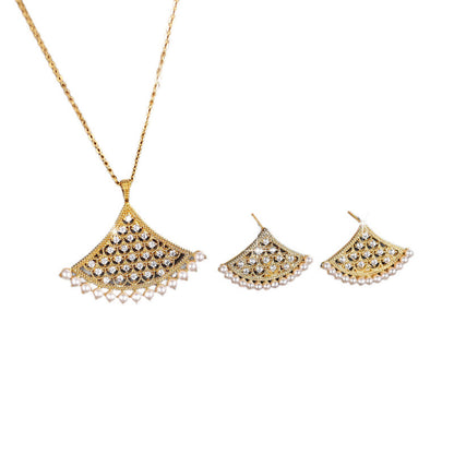 Sector Jewelry Set For Women In Platinum Plated Copper With Zircon Inlay, 2 Pieces Set