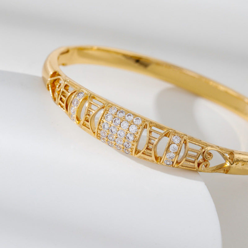 Elegant Women's Inlay Copper Bangle With Gold Electroplated Finish