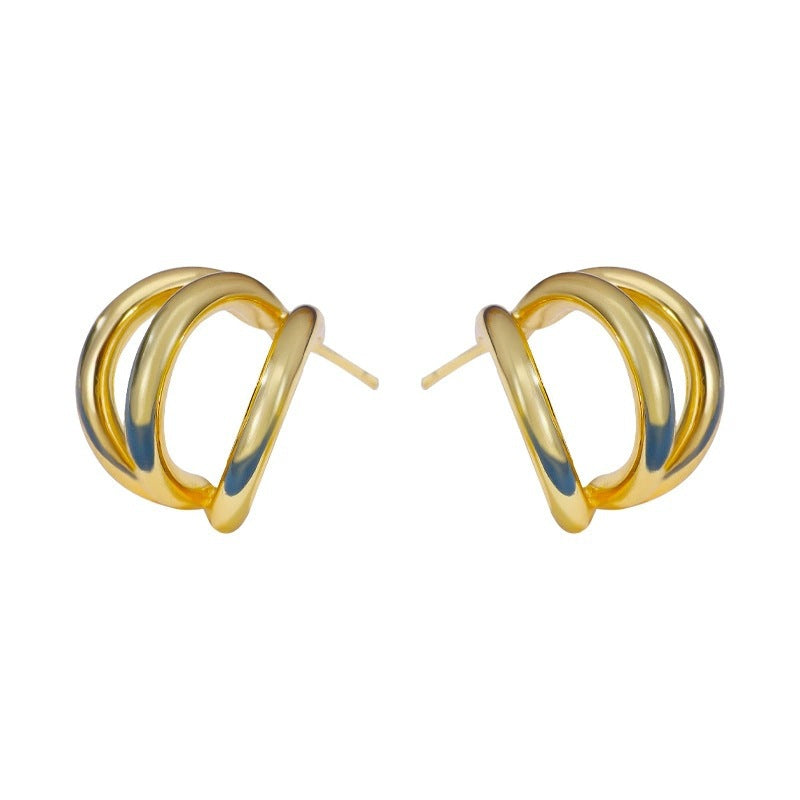 C Shape Stud Earrings For Women In White Featuring Electroplated Finish With Copper Ear Pins