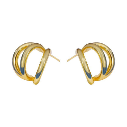 C Shape Stud Earrings For Women In White Featuring Electroplated Finish With Copper Ear Pins