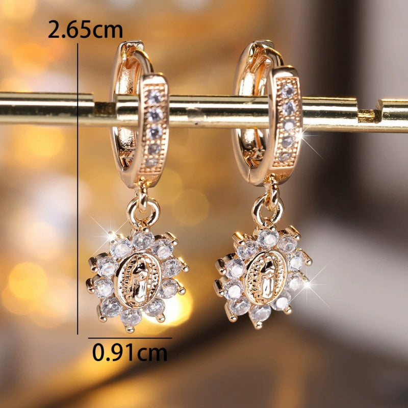 Round Champagne Stud Earrings For Women Featuring Copper Posts And Rhinestone Inlay