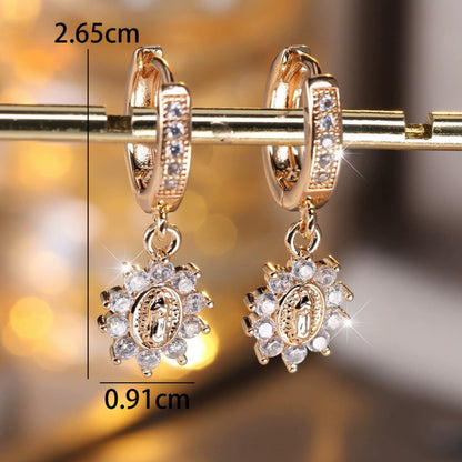 Round Champagne Stud Earrings For Women Featuring Copper Posts And Rhinestone Inlay