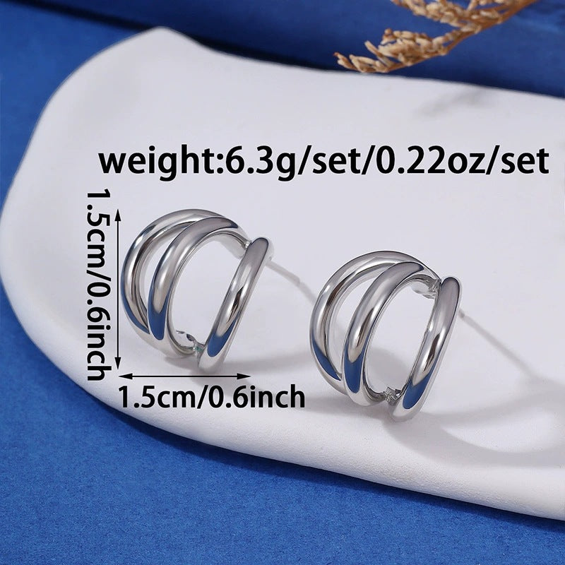 C Shape Stud Earrings For Women In White Featuring Electroplated Finish With Copper Ear Pins