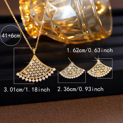 Sector Jewelry Set For Women In Platinum Plated Copper With Zircon Inlay, 2 Pieces Set