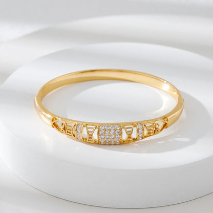 Elegant Women's Inlay Copper Bangle With Gold Electroplated Finish
