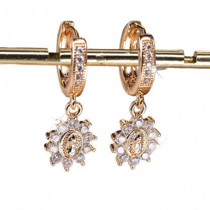 Round Champagne Stud Earrings For Women Featuring Copper Posts And Rhinestone Inlay