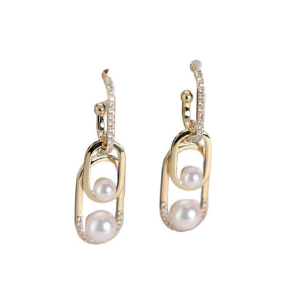 Double Ring Drop Earrings For Women In Gold Featuring Copper Ear Pins And Zircon Inlay