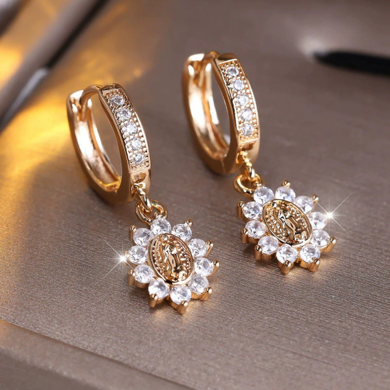 Round Champagne Stud Earrings For Women Featuring Copper Posts And Rhinestone Inlay