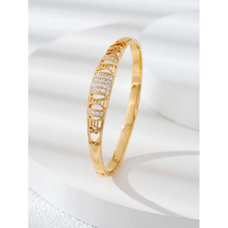 Elegant Women's Inlay Copper Bangle With Gold Electroplated Finish