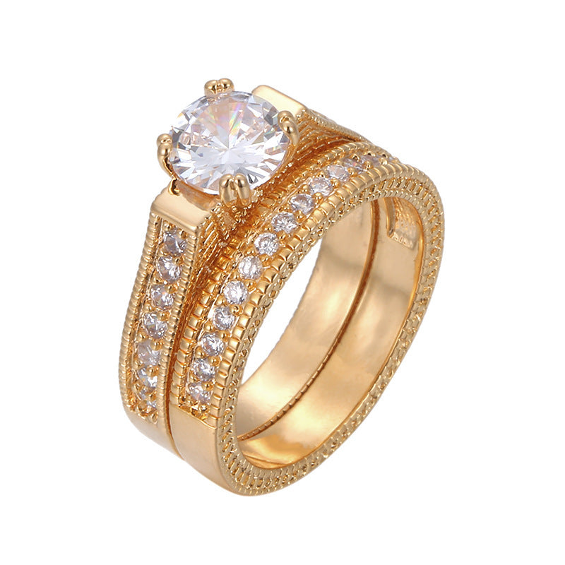 Geometric Open Rings In Copper With Electroplated Gold Plating Featuring Artificial Diamond Inlay, Simple Style Couple Rings