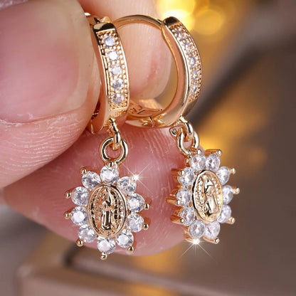 Round Champagne Stud Earrings For Women Featuring Copper Posts And Rhinestone Inlay