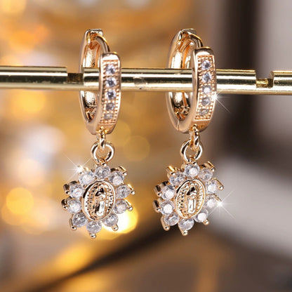 Round Champagne Stud Earrings For Women Featuring Copper Posts And Rhinestone Inlay