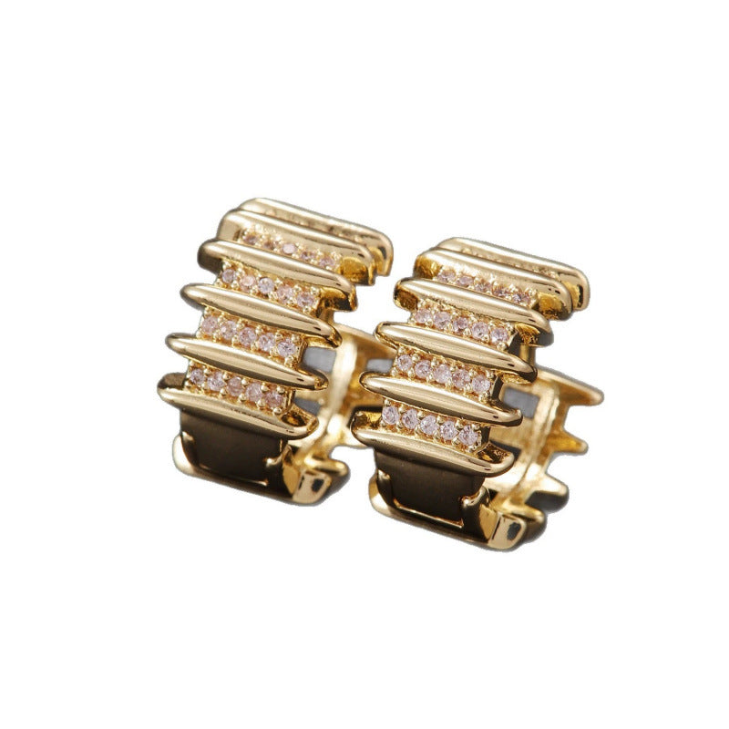 Irregular Stud Earrings For Women Featuring Copper Posts And Zircon Inlay