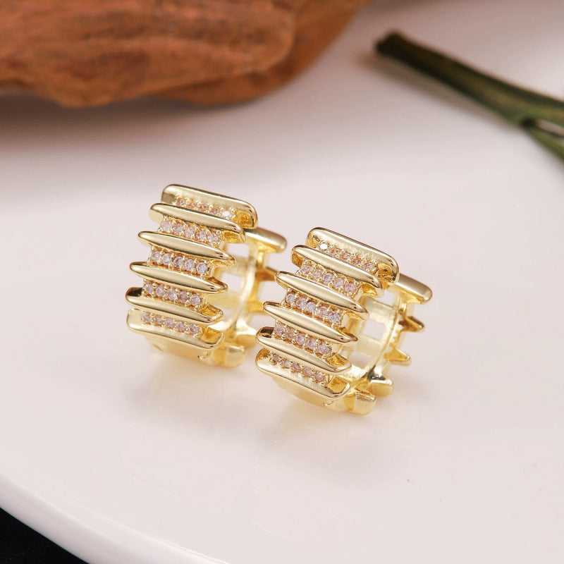 Irregular Stud Earrings For Women Featuring Copper Posts And Zircon Inlay