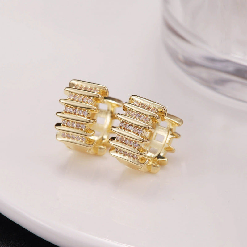 Irregular Stud Earrings For Women Featuring Copper Posts And Zircon Inlay