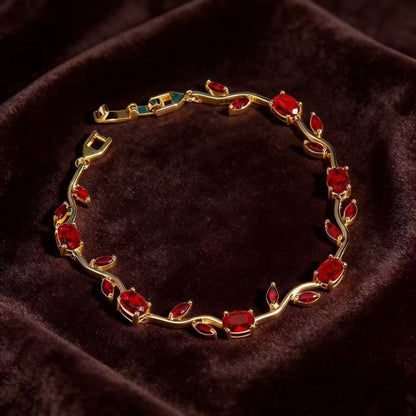 Simple Style Leaf Bracelet For Women In Electroplated Copper With Zircon Inlay