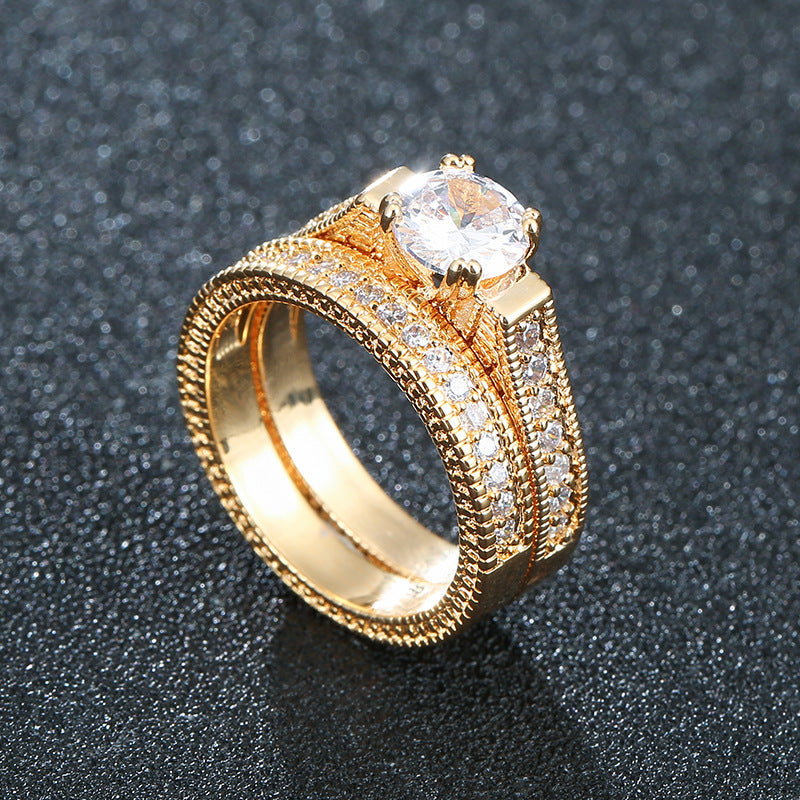 Geometric Open Rings In Copper With Electroplated Gold Plating Featuring Artificial Diamond Inlay, Simple Style Couple Rings