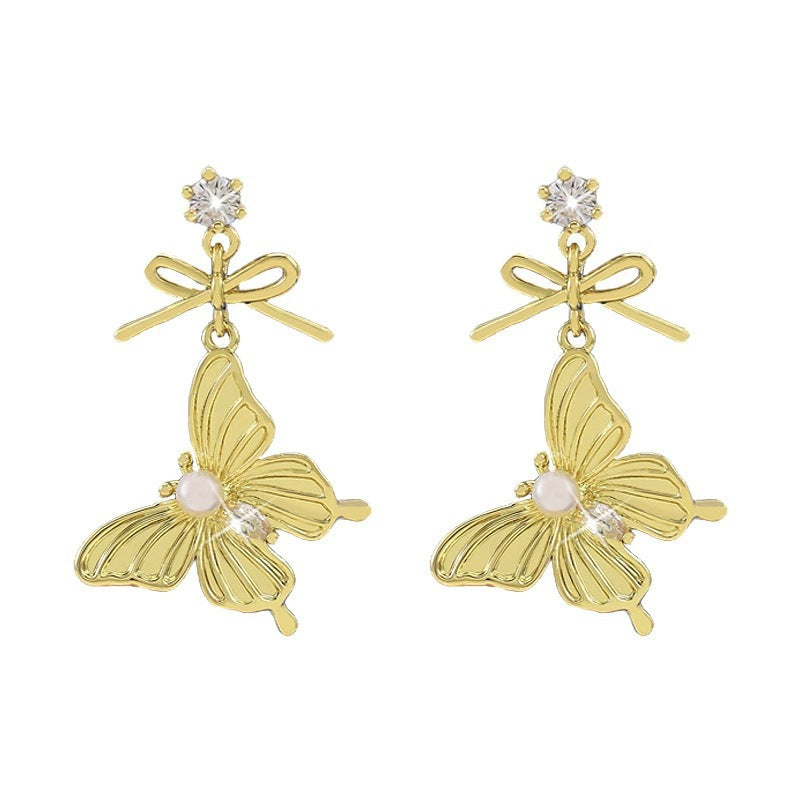 Elegant Butterfly Earrings For Women Featuring Elaborate Gold Design With Copper Ear Pins