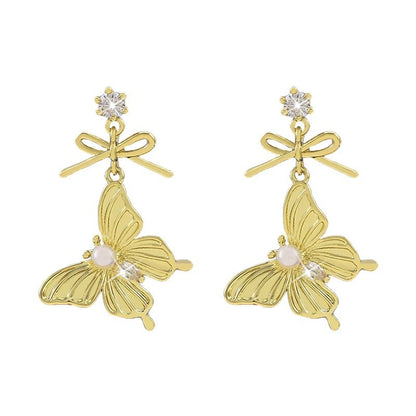 Elegant Butterfly Earrings For Women Featuring Elaborate Gold Design With Copper Ear Pins