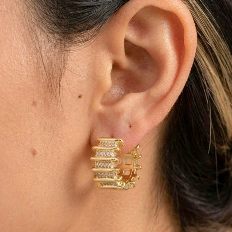 Irregular Stud Earrings For Women Featuring Copper Posts And Zircon Inlay
