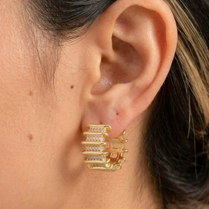 Irregular Stud Earrings For Women Featuring Copper Posts And Zircon Inlay