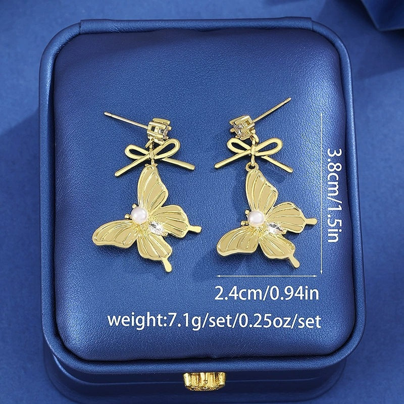 Elegant Butterfly Earrings For Women Featuring Elaborate Gold Design With Copper Ear Pins