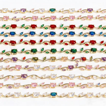 Simple Style Leaf Bracelet For Women In Electroplated Copper With Zircon Inlay