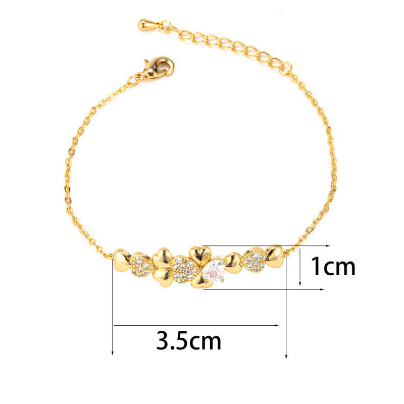 Double Heart Bracelet For Women In , Copper With Electroplated Gold Plating And February Birthstone Amethyst Inlay