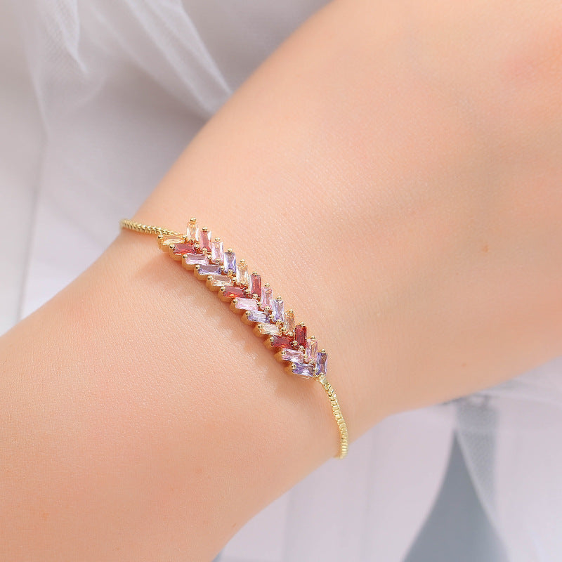 Geometric Simple Style Women’s Bracelet In Electroplated Copper With Zircon Inlay