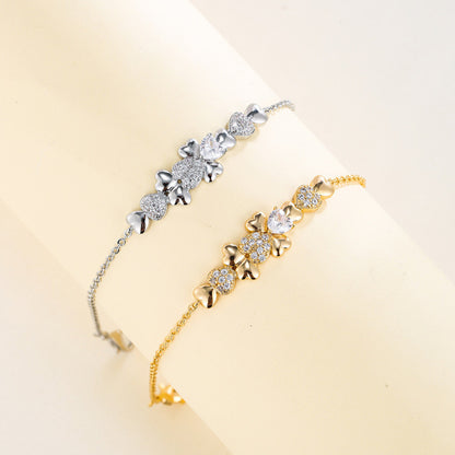 Double Heart Bracelet For Women In , Copper With Electroplated Gold Plating And February Birthstone Amethyst Inlay