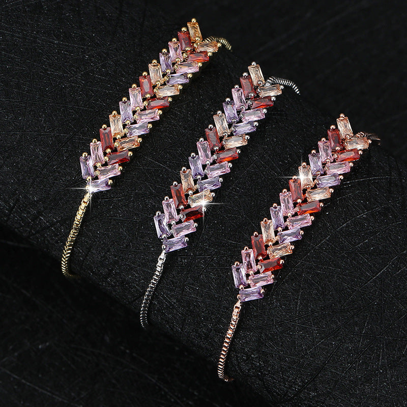 Geometric Simple Style Women’s Bracelet In Electroplated Copper With Zircon Inlay