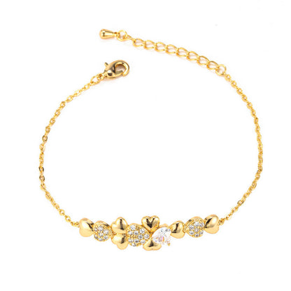 Double Heart Bracelet For Women In , Copper With Electroplated Gold Plating And February Birthstone Amethyst Inlay