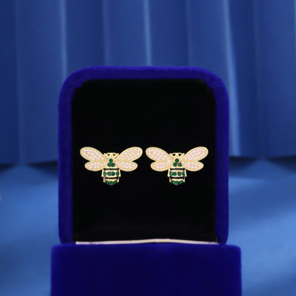 Bee Stud Earrings For Women Featuring Freshwater Pearl Inlay, Electroplated Finish With Copper Ear Pins