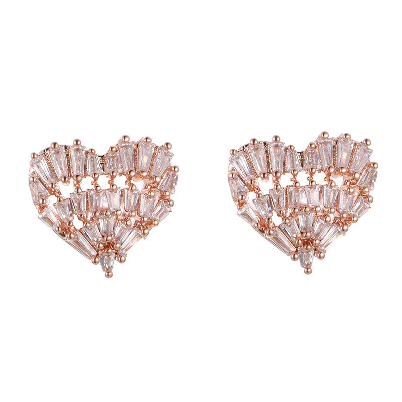 Heart Shape Stud Earrings For Women Featuring Electroplated Gold Finish With Copper Ear Pins