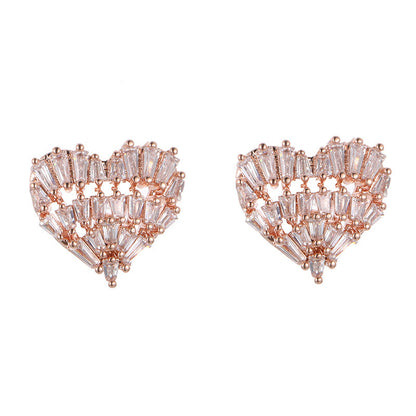 Heart Shape Stud Earrings For Women Featuring Electroplated Gold Finish With Copper Ear Pins