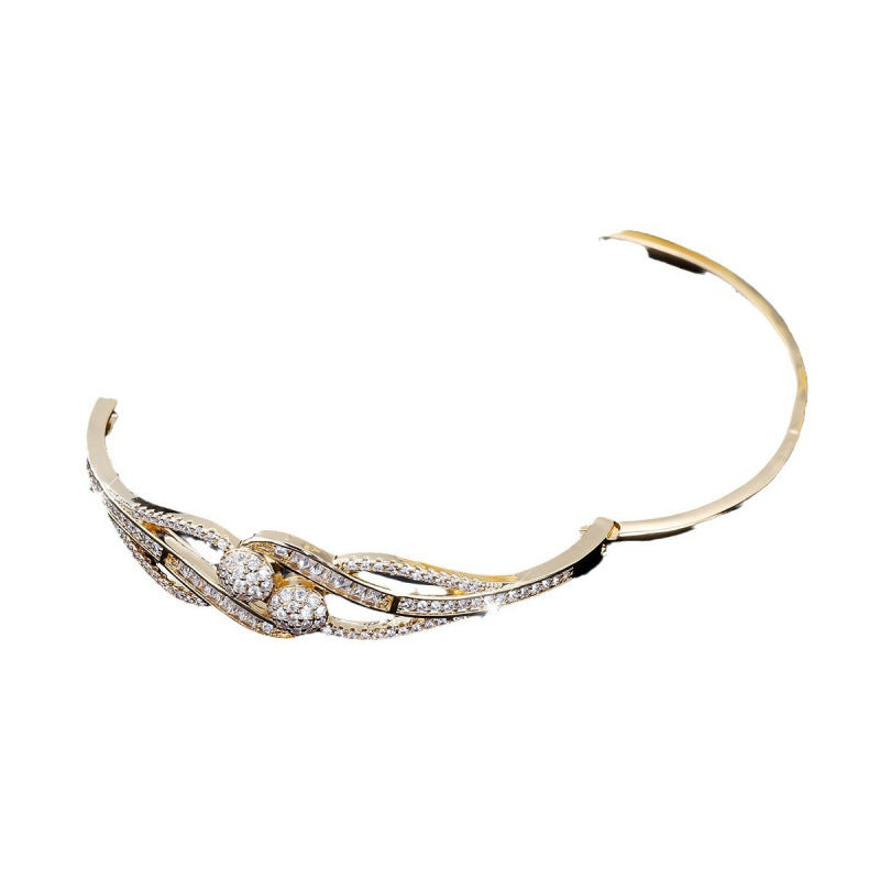 Geometric Copper Bangle With Zircon Inlay In Simple Style For Women