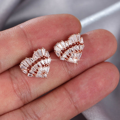 Heart Shape Stud Earrings For Women Featuring Electroplated Gold Finish With Copper Ear Pins
