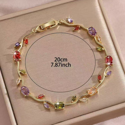 Simple Style Leaf Bracelet For Women In Electroplated Copper With Zircon Inlay