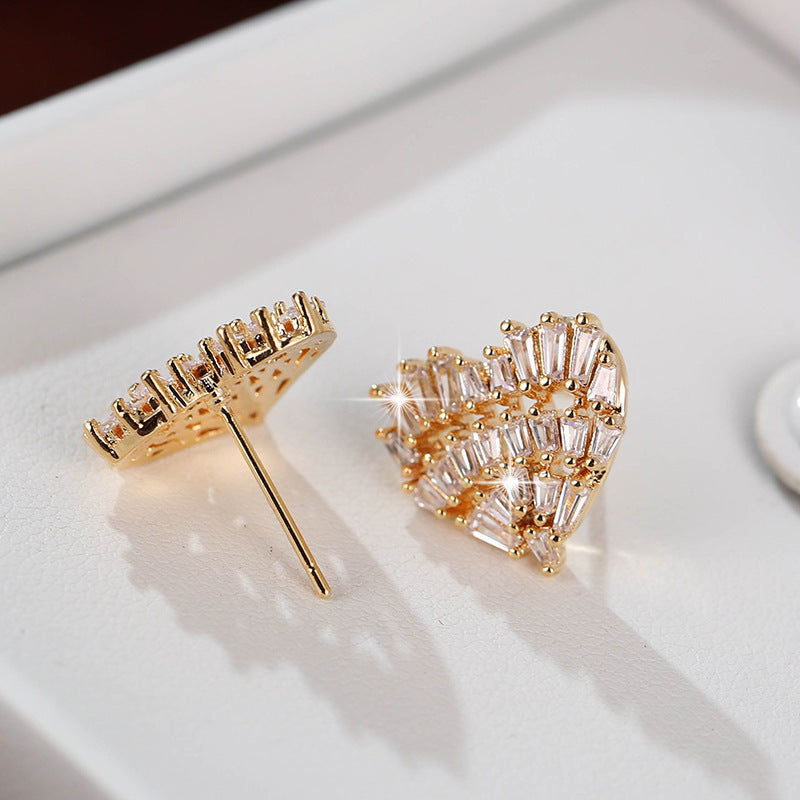 Heart Shape Stud Earrings For Women Featuring Electroplated Gold Finish With Copper Ear Pins
