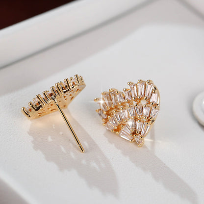 Heart Shape Stud Earrings For Women Featuring Electroplated Gold Finish With Copper Ear Pins