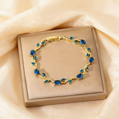 Simple Style Leaf Bracelet For Women In Electroplated Copper With Zircon Inlay
