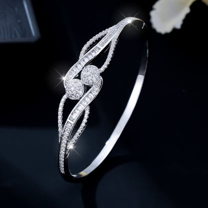 Geometric Copper Bangle With Zircon Inlay In Simple Style For Women